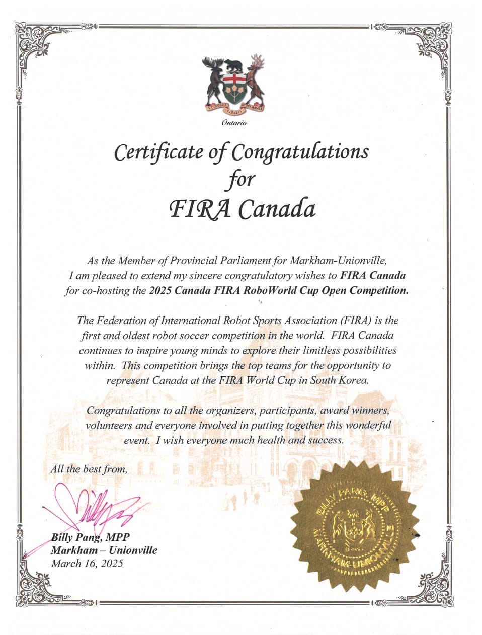 Province of Ontario · FIRA Canada